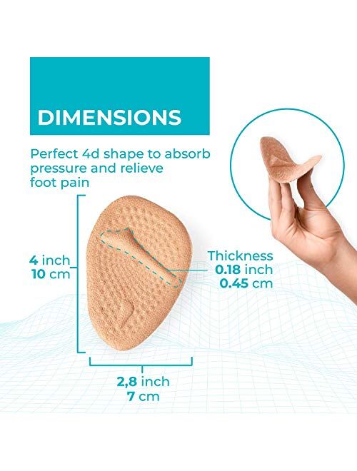 Metatarsal Pads Ball of Foot Cushions - 2 Pairs Beige Soft Gel Insoles Supports, Forefoot Cushioning Pads Shoe Inserts for Women - Fast Pain Relief & All Day Comfort, One