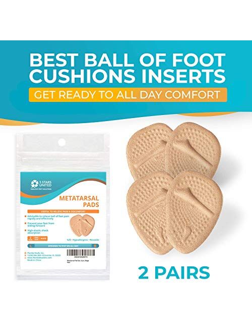 Metatarsal Pads Ball of Foot Cushions - 2 Pairs Beige Soft Gel Insoles Supports, Forefoot Cushioning Pads Shoe Inserts for Women - Fast Pain Relief & All Day Comfort, One