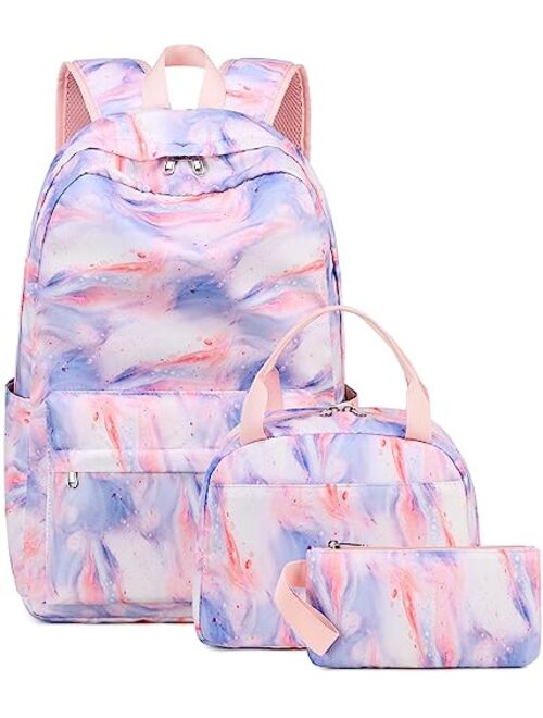 BLUBOON Teens Backpack Set Canvas Girls School Bags, Bookbags 3 in 1