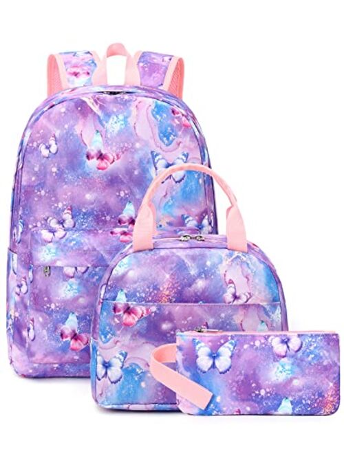 BLUBOON Teens Backpack Set Canvas Girls School Bags, Bookbags 3 in 1