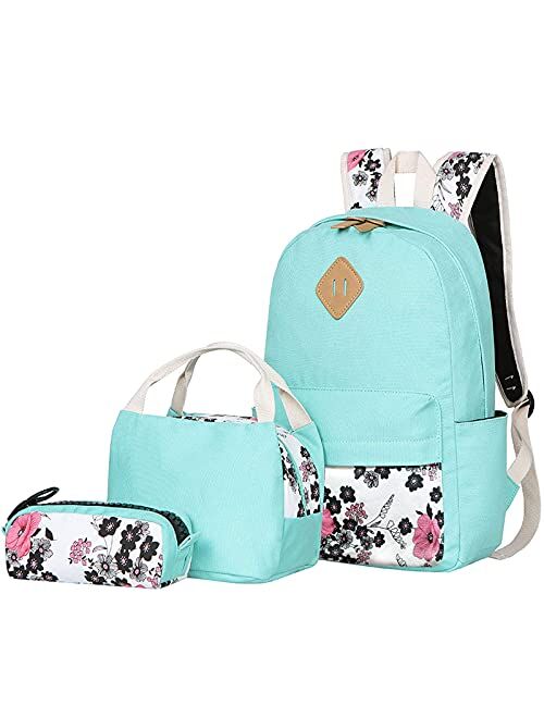 BLUBOON Teens Backpack Set Canvas Girls School Bags, Bookbags 3 in 1