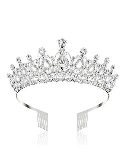 Makone Crystal Crowns and Tiaras with Comb for Girl or Women Birthday Christmas Xmas Halloween Party Valentines Gifts Wedding Tiaras (Style-5)