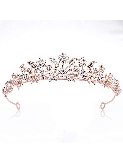 Bridal Wedding Prom Floral Rhinestone Crystal Crown Princess Headband Birthday Tiaras for Women