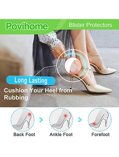 Povihome Moleskin Blister Pads, Heel Cushion, Heel Blister Prevention to Protect Skin from Rubbing Shoes