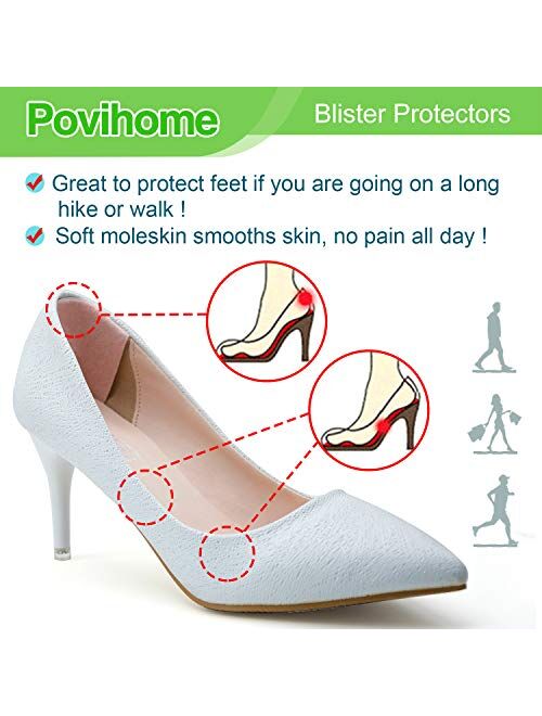 Povihome Moleskin Blister Pads, Heel Cushion, Heel Blister Prevention to Protect Skin from Rubbing Shoes