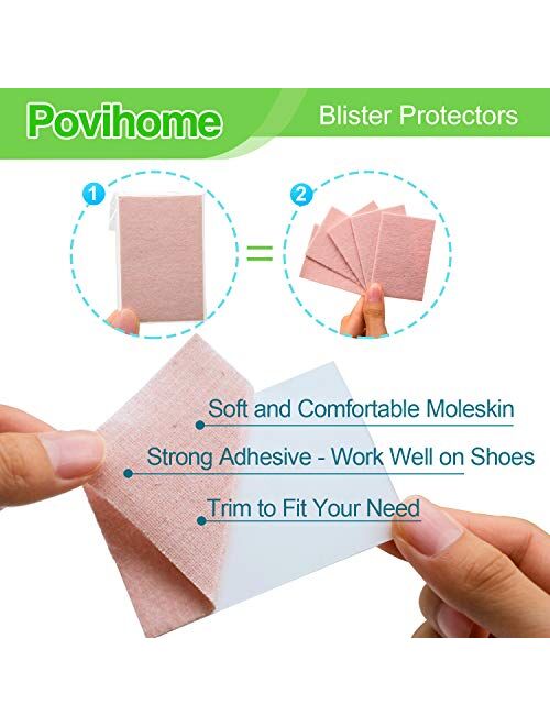 Povihome Moleskin Blister Pads, Heel Cushion, Heel Blister Prevention to Protect Skin from Rubbing Shoes