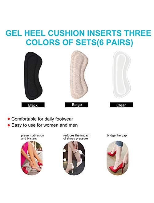 Heel Cushion Inserts, Heel Grips Reusable Self-Adhesive Shoe Inserts Liners for Men's and Women's Shoes too big, Shoe Pads for Preventing Heel Slipping, Rubbing, Non-Slip