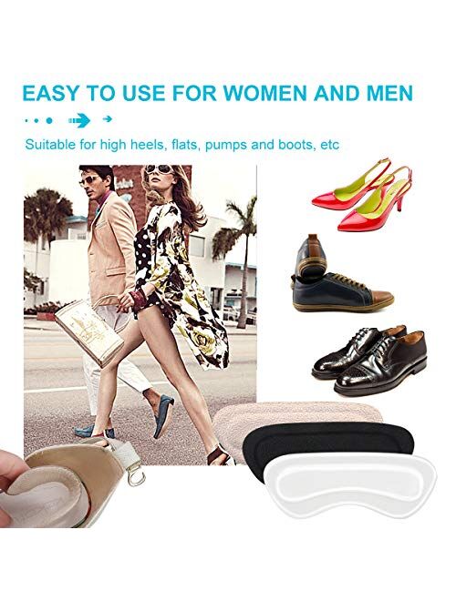 Heel Cushion Inserts, Heel Grips Reusable Self-Adhesive Shoe Inserts Liners for Men's and Women's Shoes too big, Shoe Pads for Preventing Heel Slipping, Rubbing, Non-Slip