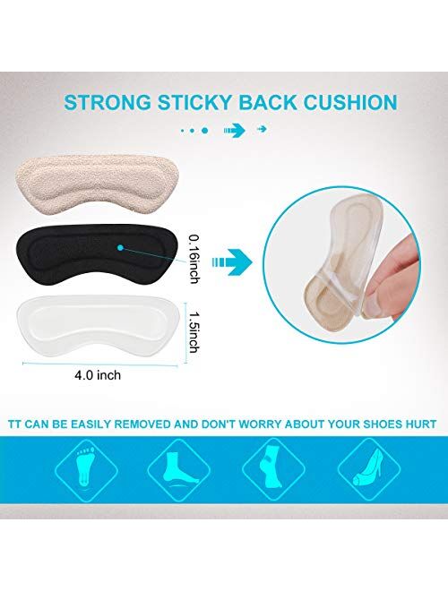 Heel Cushion Inserts, Heel Grips Reusable Self-Adhesive Shoe Inserts Liners for Men's and Women's Shoes too big, Shoe Pads for Preventing Heel Slipping, Rubbing, Non-Slip