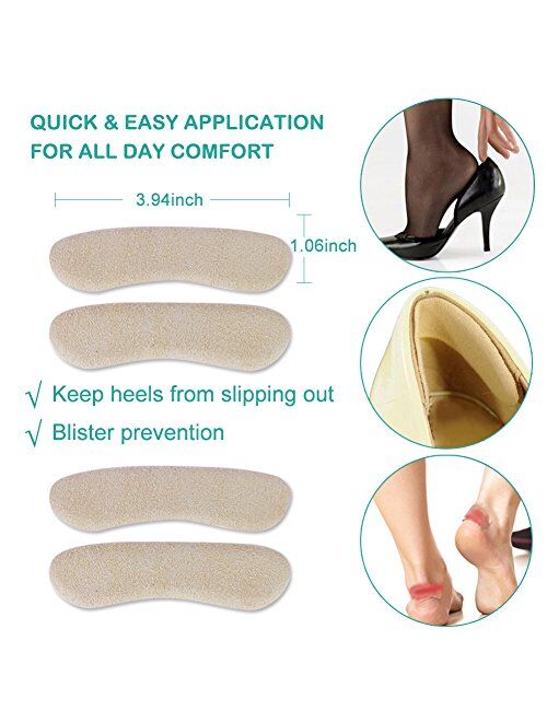 High Heel Pads (8 pcs) - High Heel Inserts, Heel Grips, Anti Slip Shoe Cushion, Ball of Foot Insoles, High Heel Liner, Heel Snugs for Women - Blister Prevention & Improve