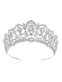 SWEETV Vintage Crystal Crown for Women Rhinestone Queen Tiara Bridal Hair Accessories