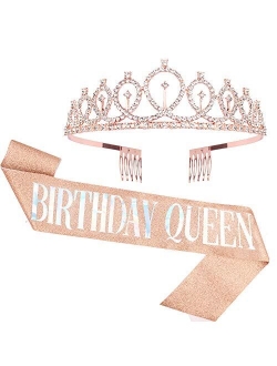 Birthday Crowns for Women, Didder Birthday Queen Sash & Rhinestone Tiara Kit, Birthday Queen Tiaras and Crown for Women Girl 21st Birthday Gifts Glitter Birthday Sash Par