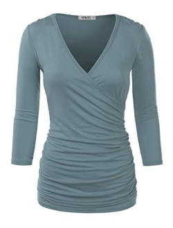 NINEXIS Womens Long Sleeve Crossover Side Wrap Surplice Casual Top