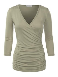 NINEXIS Womens Long Sleeve Crossover Side Wrap Surplice Casual Top