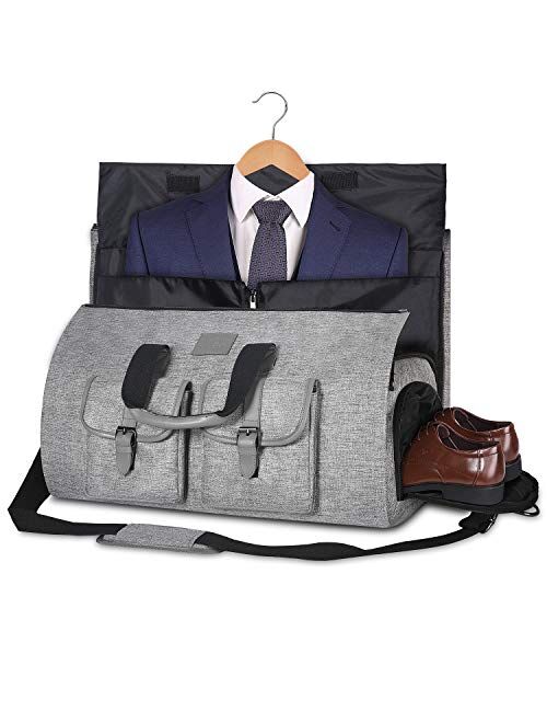 Carry-on Garment Bag Large Duffel Bag Suit Travel Bag Weekend Bag Flight Bag with Shoe Pouch for Men Women (Dark Grey2)