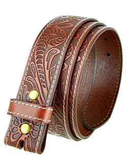 Western Floral Engraved Tooled Full Grain Leather Belt Strap 1.5"