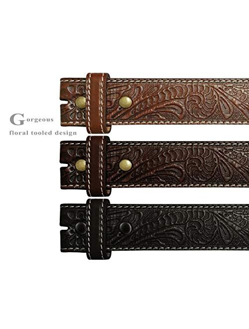 Western Floral Engraved Tooled Full Grain Leather Belt Strap 1.5"