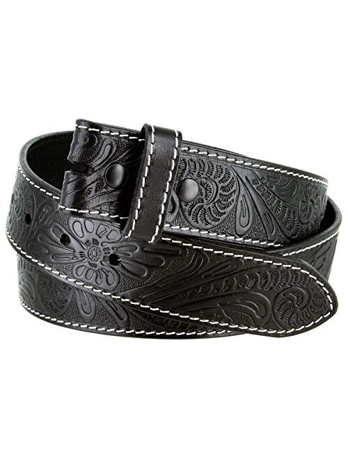 Western Floral Engraved Tooled Full Grain Leather Belt Strap 1.5"