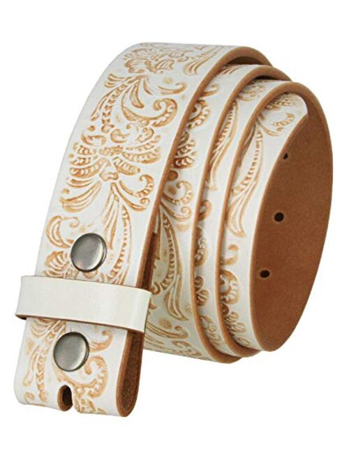 Cowboy Western Tooled Floral Embossed Full Grain Genuine Leather Belt Strap 1-1/2"(38mm) Wide for Men