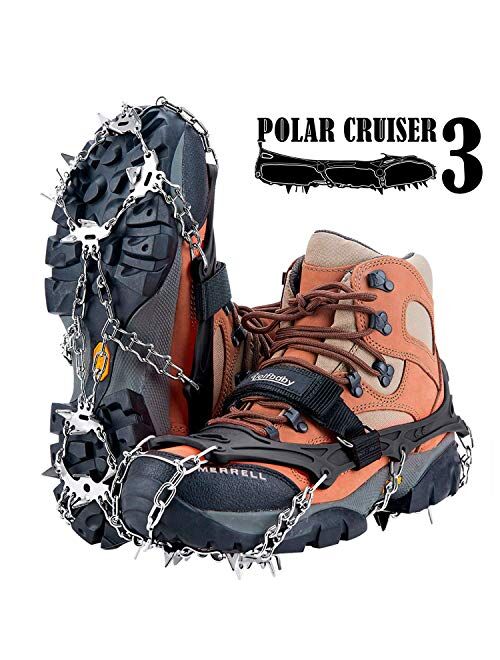 Uelfbaby Upgraded 19 Spikes Crampons Ice Snow Grips Traction Cleats System Safe Protect for Walking, Jogging, or Hiking on Snow and Ice (Fit S/M/L/XL/XXL Shoes/Boots)