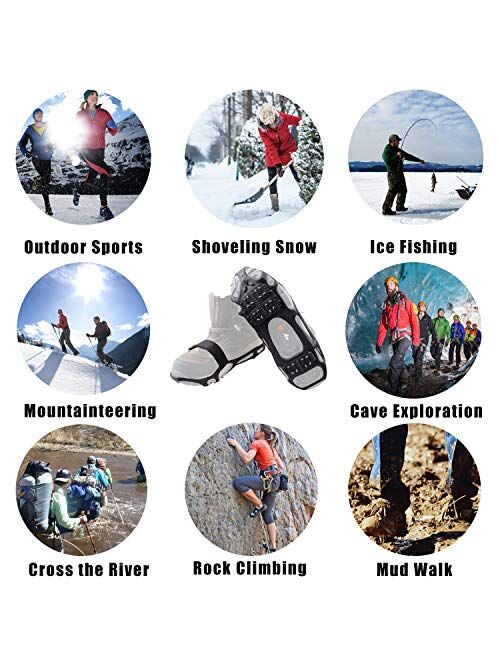 AGOOL Ice Cleats Snow Traction Cleats Crampon for Walking on Snow and Ice Non-Slip Overshoe Rubber Anti Slip Crampons Slip-on Stretch Footwear