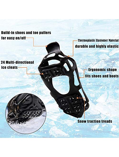 AGOOL Ice Cleats Snow Traction Cleats Crampon for Walking on Snow and Ice Non-Slip Overshoe Rubber Anti Slip Crampons Slip-on Stretch Footwear