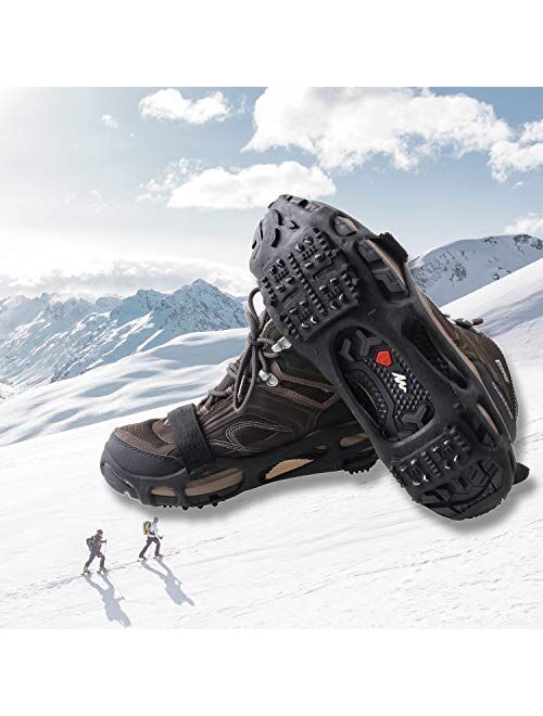 AGOOL Ice Cleats Snow Traction Cleats Crampon for Walking on Snow and Ice Non-Slip Overshoe Rubber Anti Slip Crampons Slip-on Stretch Footwear