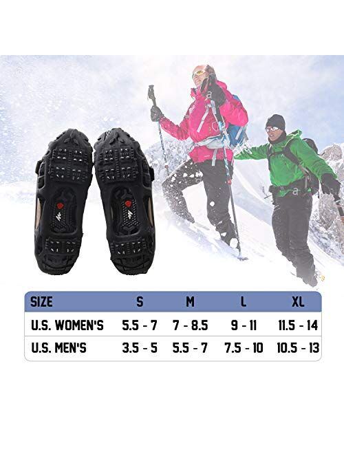 AGOOL Ice Cleats Snow Traction Cleats Crampon for Walking on Snow and Ice Non-Slip Overshoe Rubber Anti Slip Crampons Slip-on Stretch Footwear