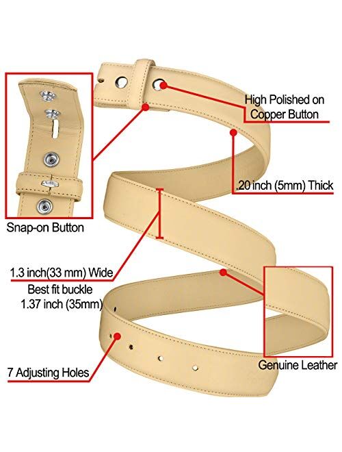 Falari Replacement Genuine Leather Dress Belt Strap Without Buckle Snap on Strap 33mm fit 35mm Buckle