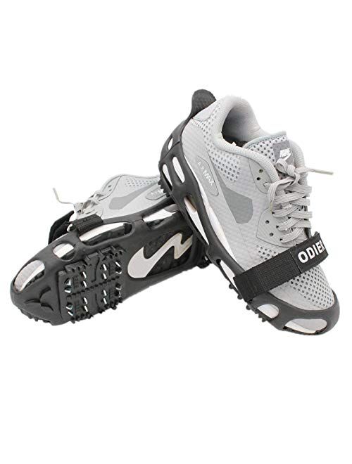 ODIER Shoe Ice Cleats 24 Teeth Ice Grippers 10 Teeth Cleats Shoes Designed for Walk on Ice Snow and Freezing Mud Ground Must Have Accessories for Outdoor Sports Activity 