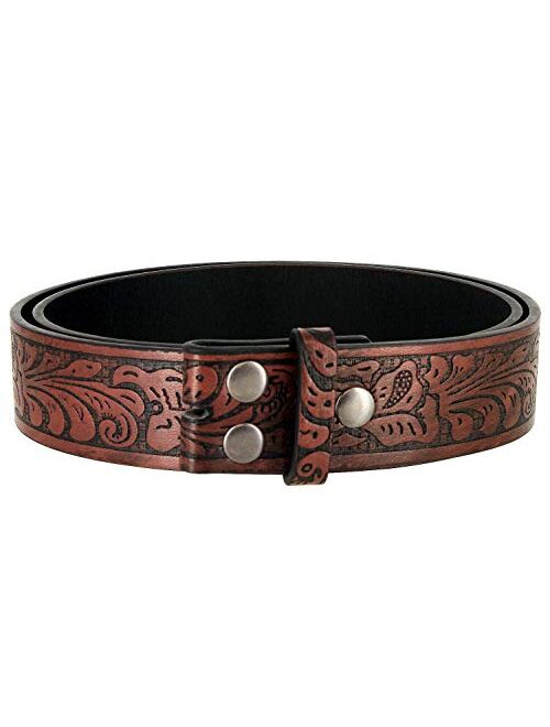 Western Floral Embossed Vegan Leather Replacement Belt Strap w/Snaps 1-1/2" (38mm) wide