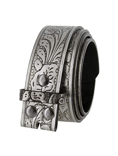 Western Floral Embossed Vegan Leather Replacement Belt Strap w/Snaps 1-1/2" (38mm) wide