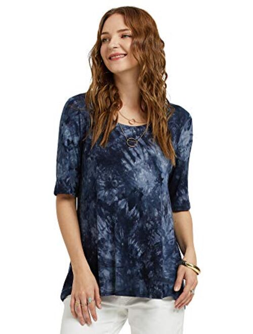 SONJA BETRO Women's Tie Dye Scoopneck Back Detail 3/4 Sleeve Casual Tunic Top