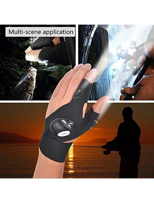 Mylivell LED Flashlight Glove Outdoor Fishing Gloves with Stretchy Strap Screwdriver for Repairing Cars Night Running Fishing Camping Hiking in Dark Place