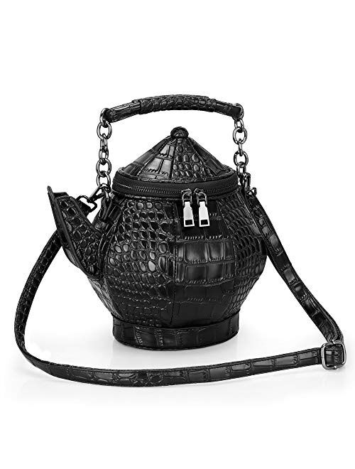 Funny Purse, Gothic Teapot Shaped Crossbody Handbag Top-handle Funky Tote Women's Novelty Shoulder Bags