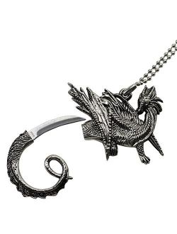 Fantasy Flying Steel Fire Dragon Fantasy Necklace Knife with Chain