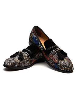 Men's Vintage Velvet Embroidery Noble Loafer Shoes Slip-on Loafer Smoking Slipper Tassel Loafer