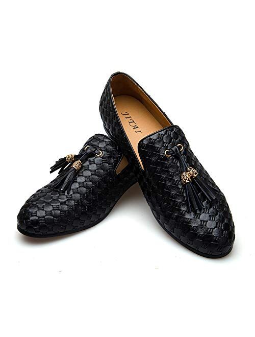 Men's Vintage Velvet Embroidery Noble Loafer Shoes Slip-on Loafer Smoking Slipper Tassel Loafer