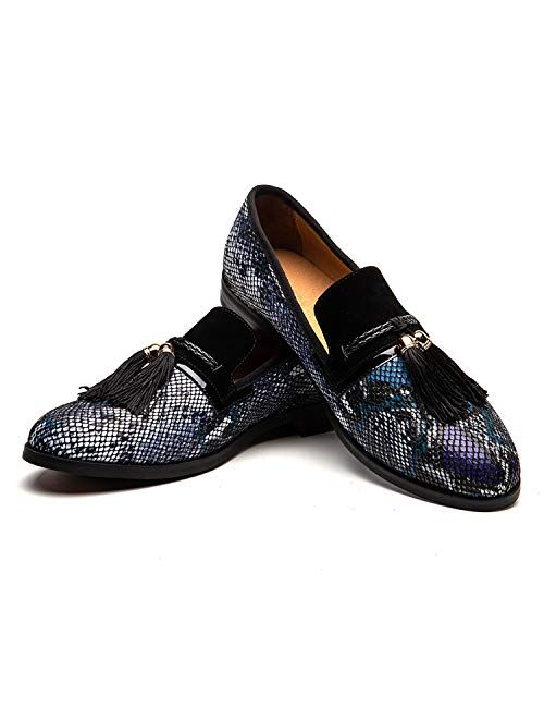 Men's Vintage Velvet Embroidery Noble Loafer Shoes Slip-on Loafer Smoking Slipper Tassel Loafer