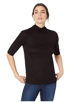 Amazon Brand - Lark & Ro Women's Rayon Elbow Length Sleeve Light Weight Turtleneck