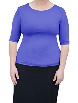 Kosher Casual Women's Modest Boat Neck Fitted Layering Top with Elbow Length Sleeves