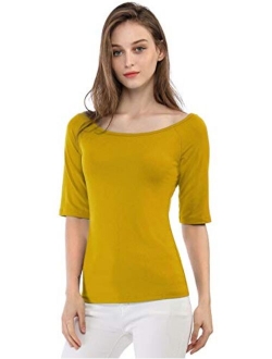 Women's Half Sleeves Scoop Neck Fitted Layering Top Soft T-Shirt