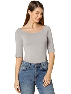 Women's Half Sleeves Scoop Neck Fitted Layering Top Soft T-Shirt