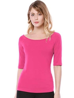 Women's Half Sleeves Scoop Neck Fitted Layering Top Soft T-Shirt