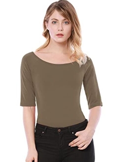 Women's Half Sleeves Scoop Neck Fitted Layering Top Soft T-Shirt