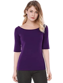 Women's Half Sleeves Scoop Neck Fitted Layering Top Soft T-Shirt