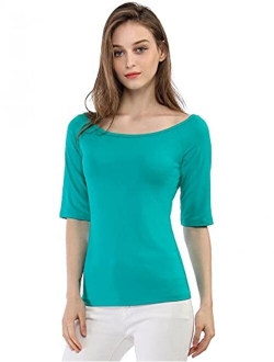 Women's Half Sleeves Scoop Neck Fitted Layering Top Soft T-Shirt