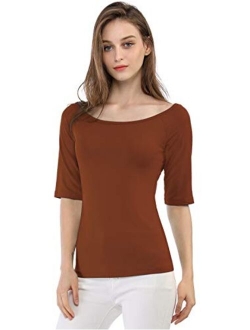 Women's Half Sleeves Scoop Neck Fitted Layering Top Soft T-Shirt