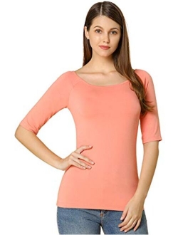 Women's Half Sleeves Scoop Neck Fitted Layering Top Soft T-Shirt