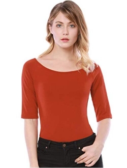 Women's Half Sleeves Scoop Neck Fitted Layering Top Soft T-Shirt